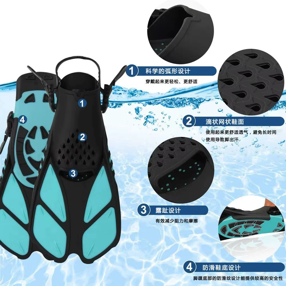 Adjustable Snorkel Fins for Adults and Teens Soft Silicone Diving Fins Comfortable Breathable Swim Fins for Snorkeling Diving
